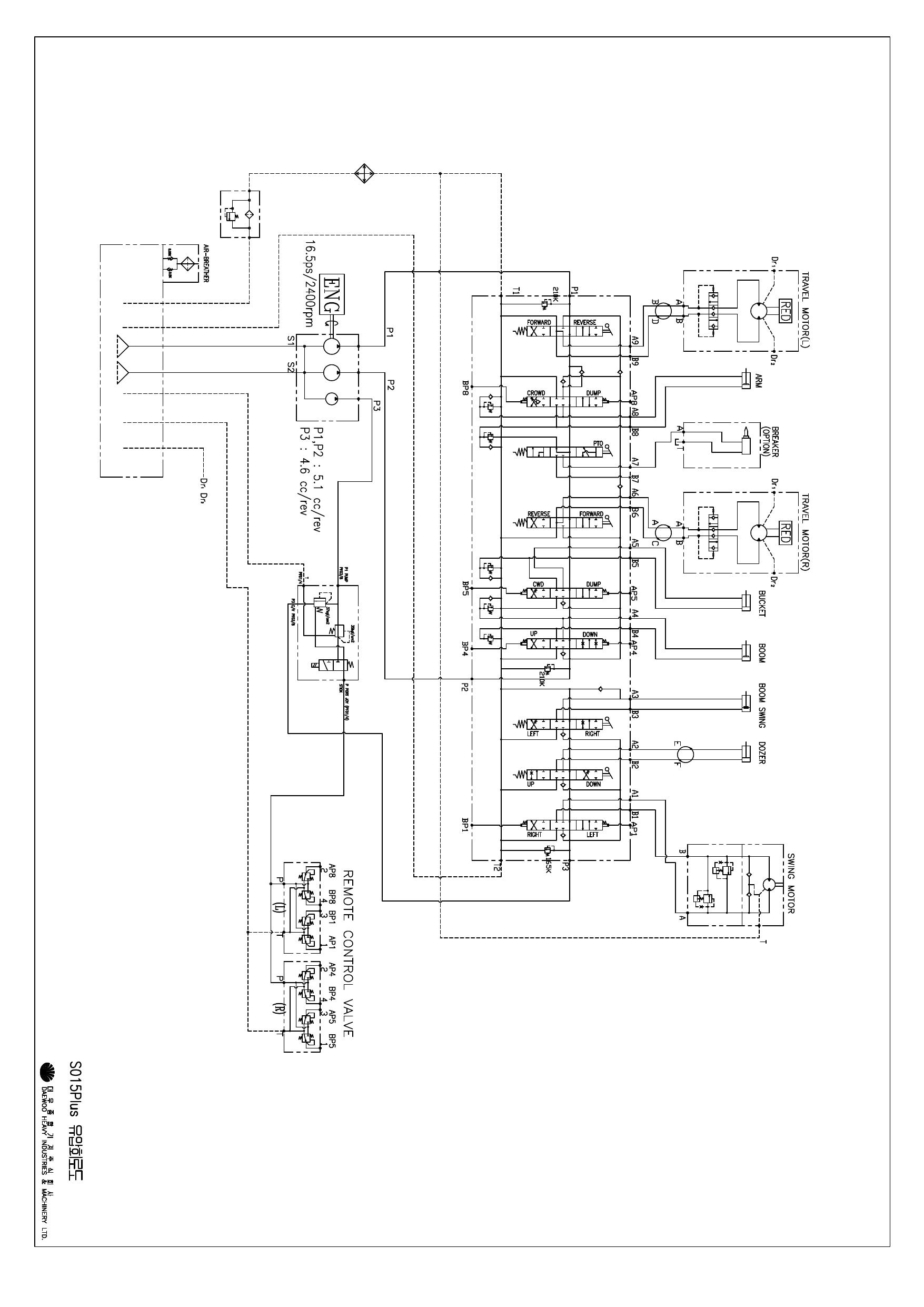 S015P HYDRAULIC CIRCUIT DIAGRAM Schematic Daewoo Doosan